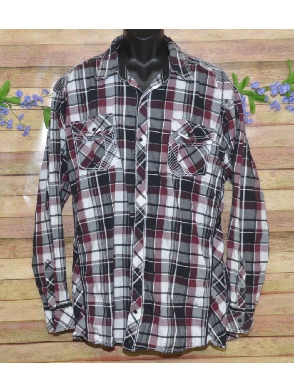 Buckle Burgundy Athletic Fit Mens Snap Up Western Cowboy Shirt XXXL Embroidered